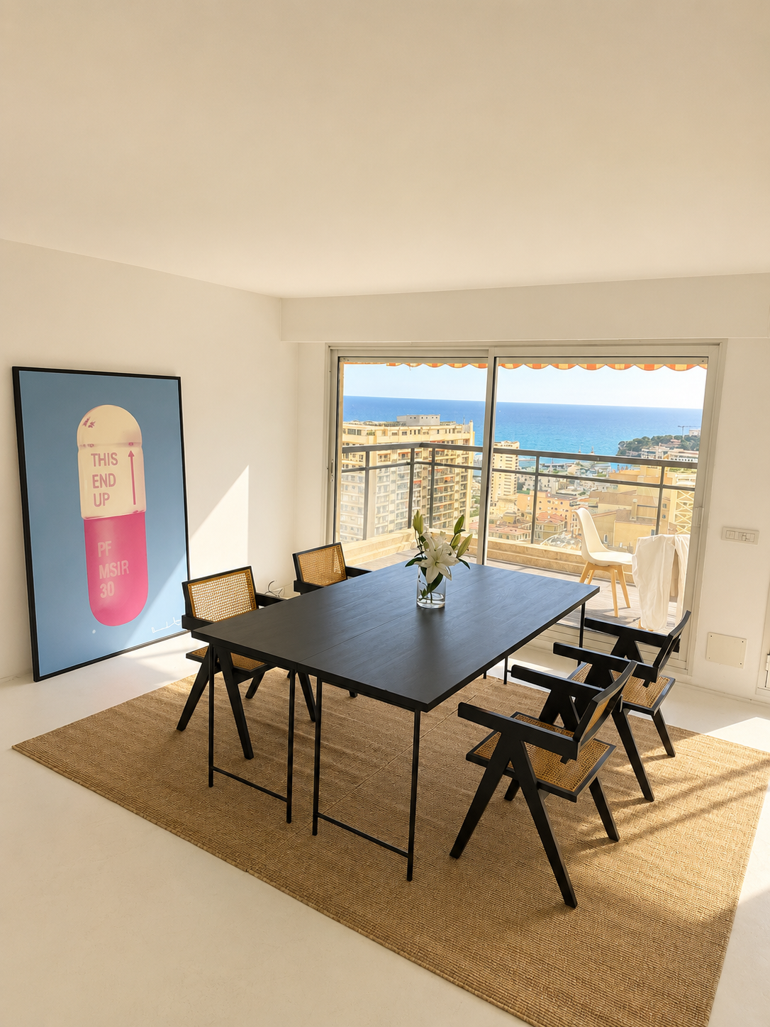 Living room with sea view balcony over Monaco