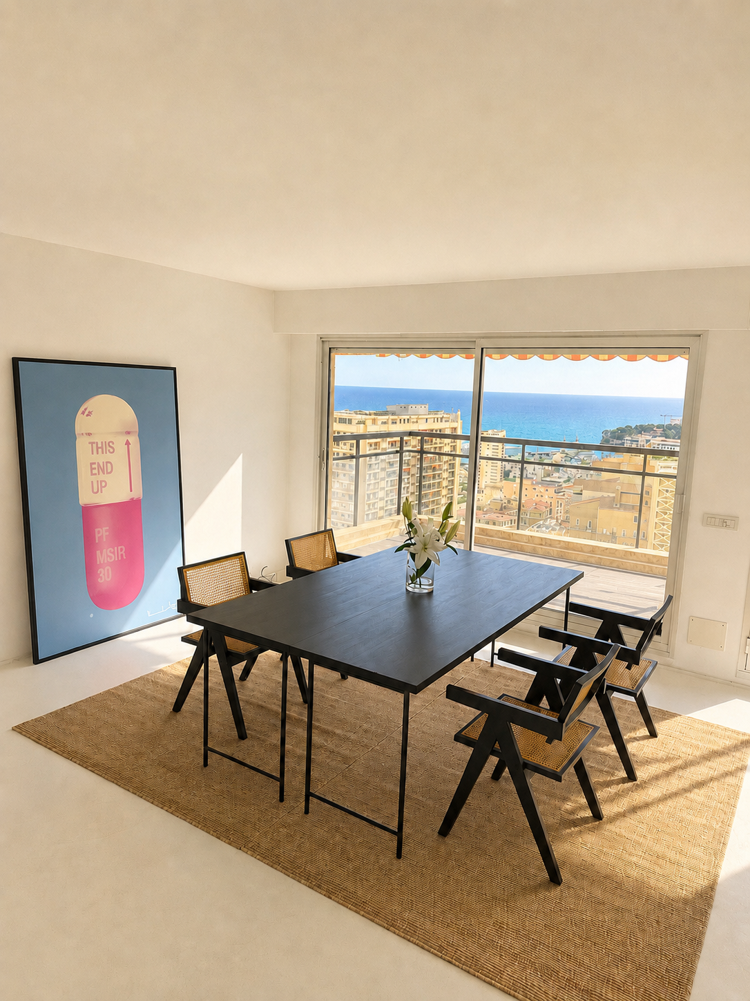 Living room with sea view balcony over Monaco